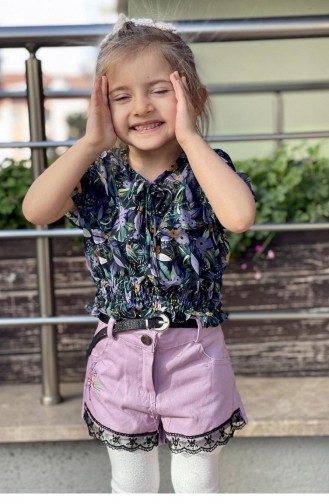 11601Sk Costume Trois Pièces En Mousseline De Soie Fille Lilas 8360