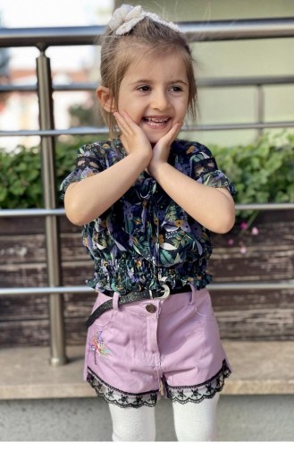 11601Sk Costume Trois Pièces En Mousseline De Soie Fille Lilas 8360