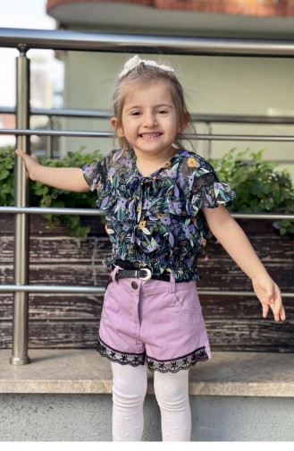 11601Sk Costume Trois Pièces En Mousseline De Soie Fille Lilas 8360