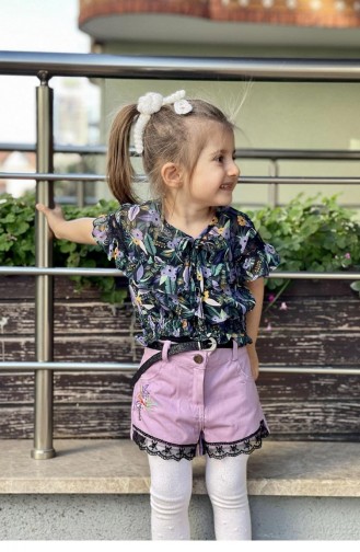 11601Sk Costume Trois Pièces En Mousseline De Soie Fille Lilas 8360