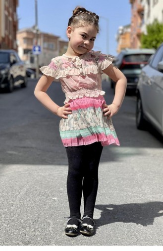 11600Sk Costume Trois Pièces Pour Fille Avec Jupe En Mousseline Rose 8372