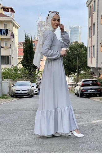 0220Sgs Robe Hijab Détail Ceinture Gris 8398