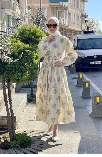 2314Nry Robe En Lin Ceinturée Vert 8423