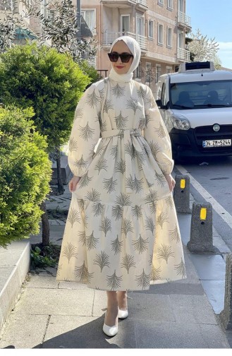 2314Nry Robe En Lin Ceinturée Vert 8423