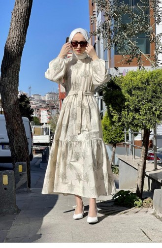 2314Nry Robe En Lin Ceinturée Vert 8423