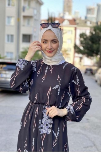 2308Nry Beli Lastikli Şifon Elbise Siyah