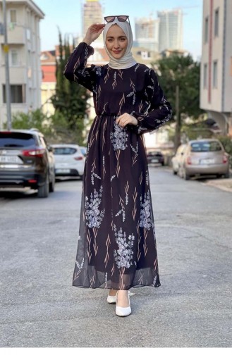 2308Nry Beli Lastikli Şifon Elbise Siyah