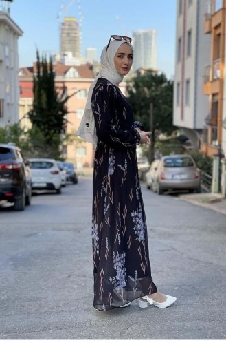 2308Nry Beli Lastikli Şifon Elbise Siyah