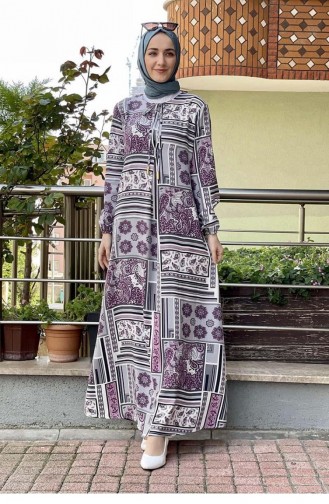 0262Sgs Une Robe Plissée À Motifs Prune 8470