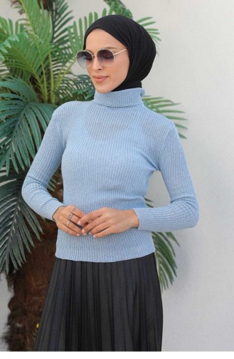 0024Mp Pull En Maille à Col Roulé Bleu Bébé 8506