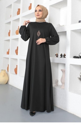2041Mg Halskette Rundhals-Hijab-Kleid Schwarz 8568