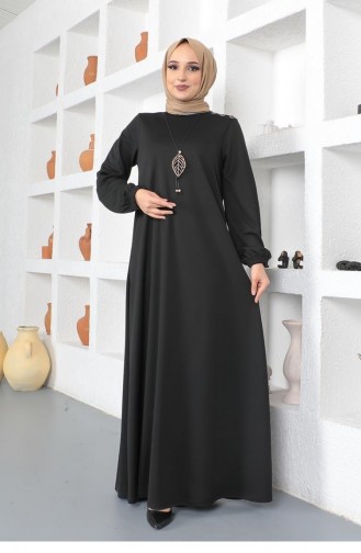 2041Mg Halskette Rundhals-Hijab-Kleid Schwarz 8568