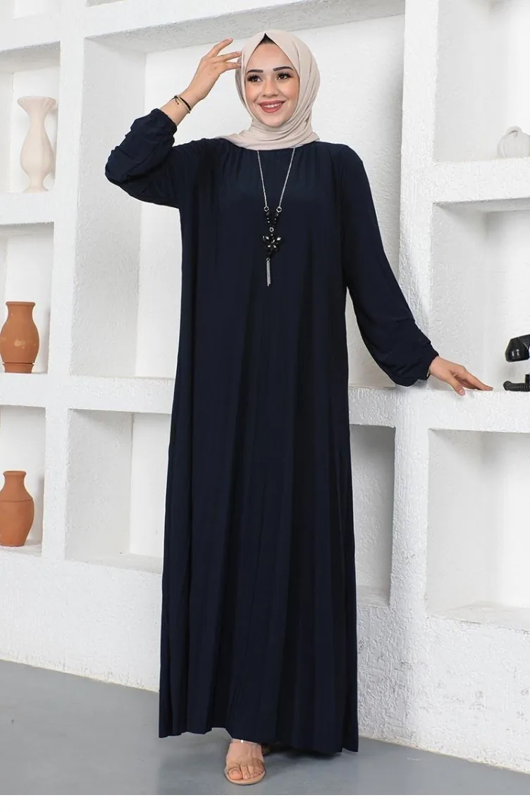 1052Mg Pleated Sandy Dress Navy Blue 8646