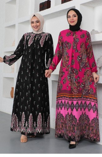 0288Sgs Ethnic Patterned Model Hijab Dress Pink 8648