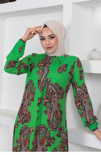 0288Sgs Model Hijabjurk Met Etnisch Patroon Groen 8649