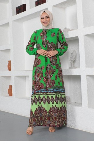 0288Sgs Model Hijabjurk Met Etnisch Patroon Groen 8649
