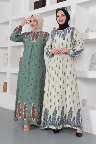 0286Sgs Ethnisch Gemustertes Hijab-Kleid Stein 8651