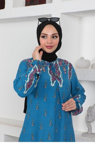 0286Sgs Hijab-jurk Met Etnisch Patroon Indigo 8652