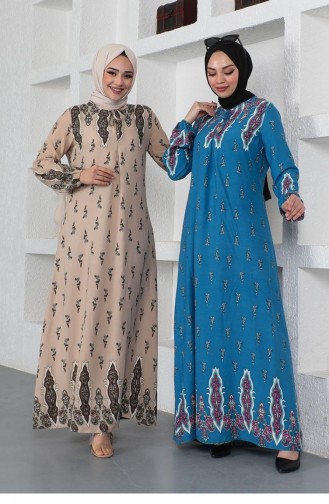 0286Sgs Ethnisch Gemustertes Hijab-Kleid Indigo 8652