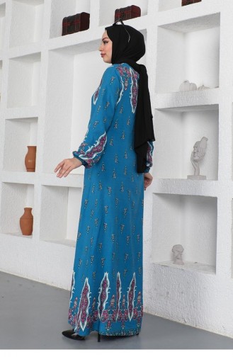 0286Sgs Ethnic Patterned Hijab Dress Indigo 8652