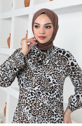 0282Sgs Hijab-Kleid Mit Leopardenmuster Weiß 8689