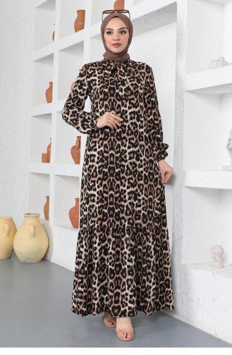 0282Sgs Leopard Patterned Hijab Dress Black 8691