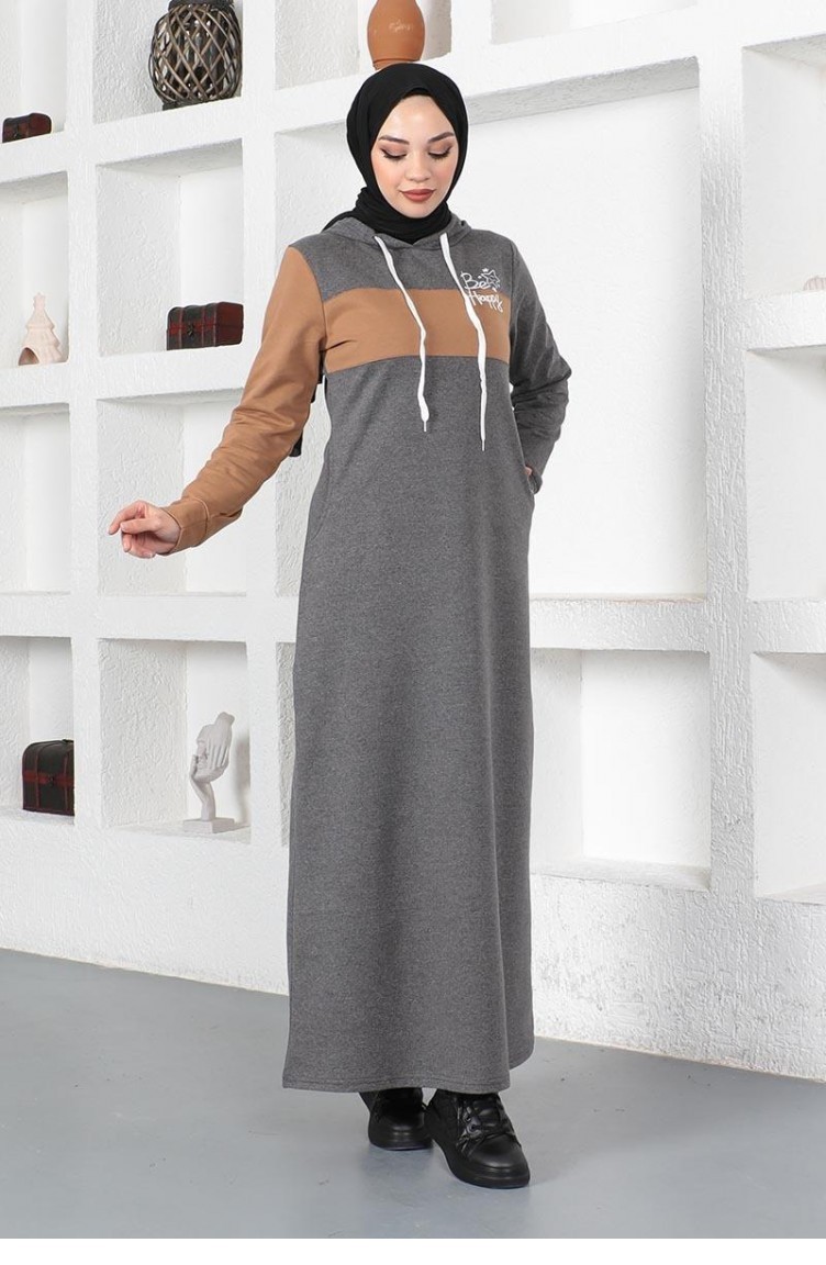 Robe Sport Hijab Avec Ecrit 2038 04 Anthracite 2038 04 Sefamerve