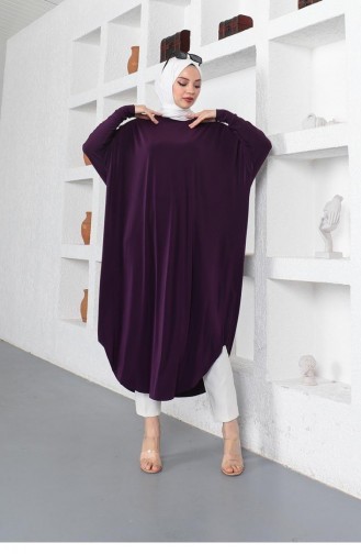 2044Mg Bat Sleeve Loose Tunic Plum 8704