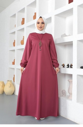 2041Mg Robe Hijab à Col Rond Et Collier Dusty Rose 8705