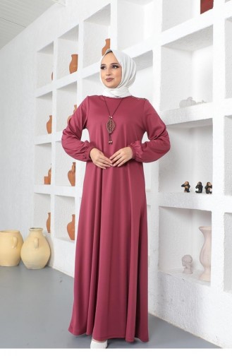 2041Mg Robe Hijab à Col Rond Et Collier Dusty Rose 8705