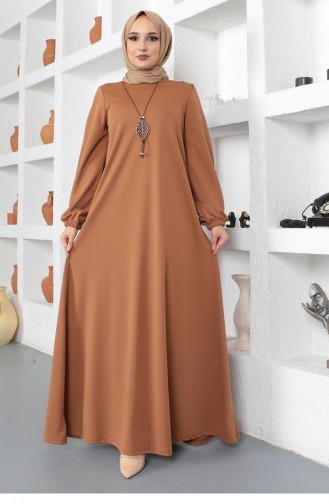 2041Mg Robe Hijab Col Ras Du Cou Marron 8708