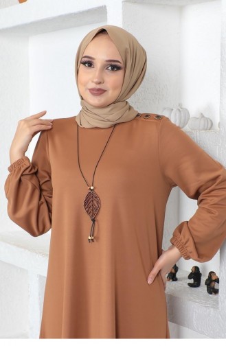 2041Mg Necklace Crew Neck Hijab Dress Brown 8708