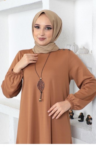 2041Mg Necklace Crew Neck Hijab Dress Brown 8708