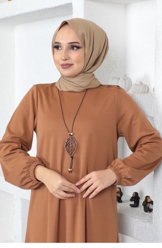 2041Mg Robe Hijab Col Ras Du Cou Marron 8708