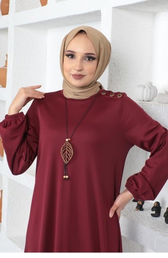 2041Mg Halskette Rundhals-Hijab-Kleid Weinrot 8709