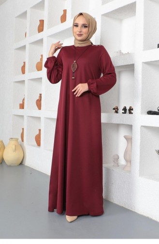 2041Mg Halskette Rundhals-Hijab-Kleid Weinrot 8709
