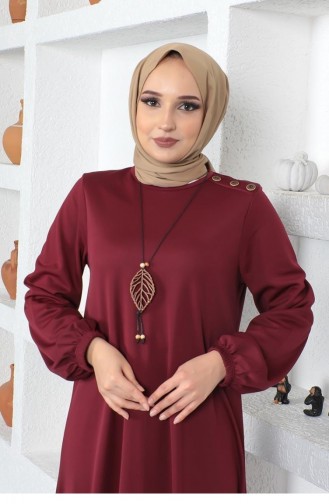 2041 Mg Halsketting Hijabjurk Met Ronde Hals Bordeauxrood 8709