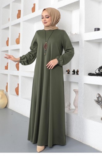 2041Mg Robe Hijab Col Ras Du Cou Kaki 8710
