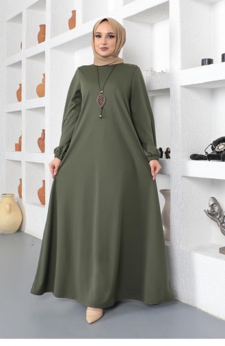 2041Mg Robe Hijab Col Ras Du Cou Kaki 8710