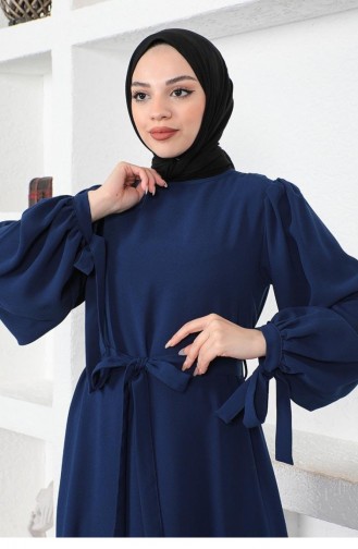 0048Mp فستان حجاب بأكمام مربوطة لون أزرق داكن 8713