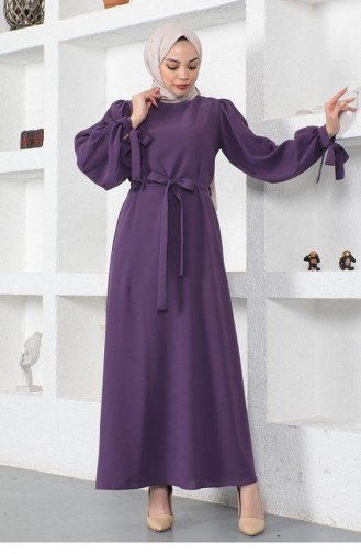 0048Mp Hijab Dress With Tied Sleeves Purple 8715