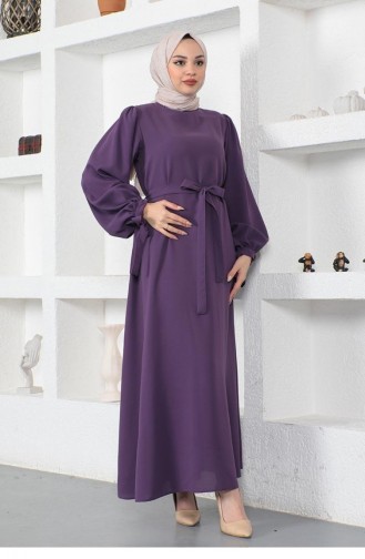 0048Mp Hijab-Kleid Mit Gebundenen Ärmeln Lila 8715