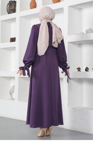 0048Mp Hijab-Kleid Mit Gebundenen Ärmeln Lila 8715