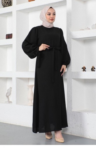 0048Mp Hijab Dress With Tied Sleeves Black 8716