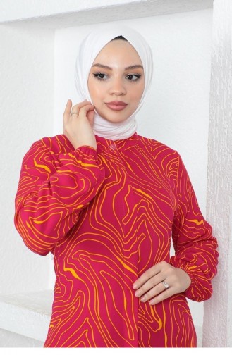 0159Sgs Hijab-Tunika Mit Richterkragen Fuchsia 8907