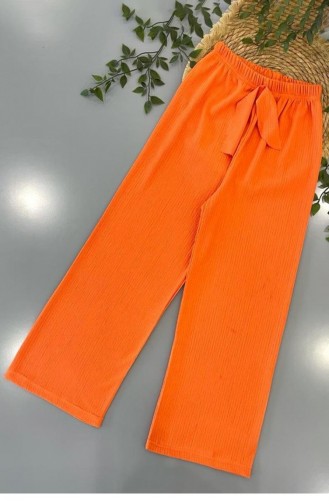 0049Mp Pantalon Tissu Froissé Jeune Fille Orange 8919