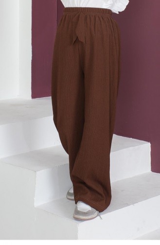 0049Mp Genç Kız Bürümcük Kumaş Pantolon Kahverengi