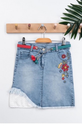 11711Sk Denim Rok Met Geborduurde Bloemen Voor Meisjes Roze 8938