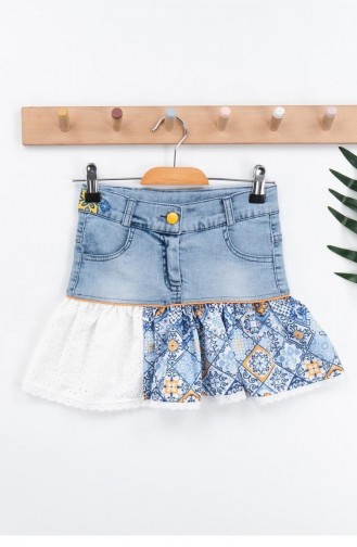 11707Sk Girl Ethnic Pattern Denim Skirt Blue 8949