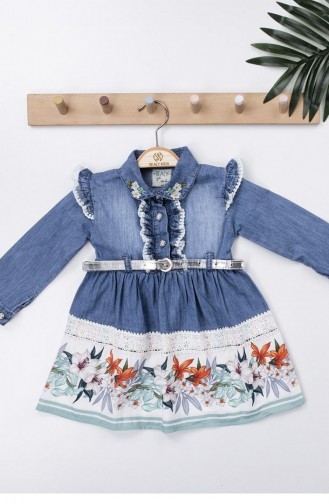 11672Sk Girl`s Floral Denim Dress Mint 8962